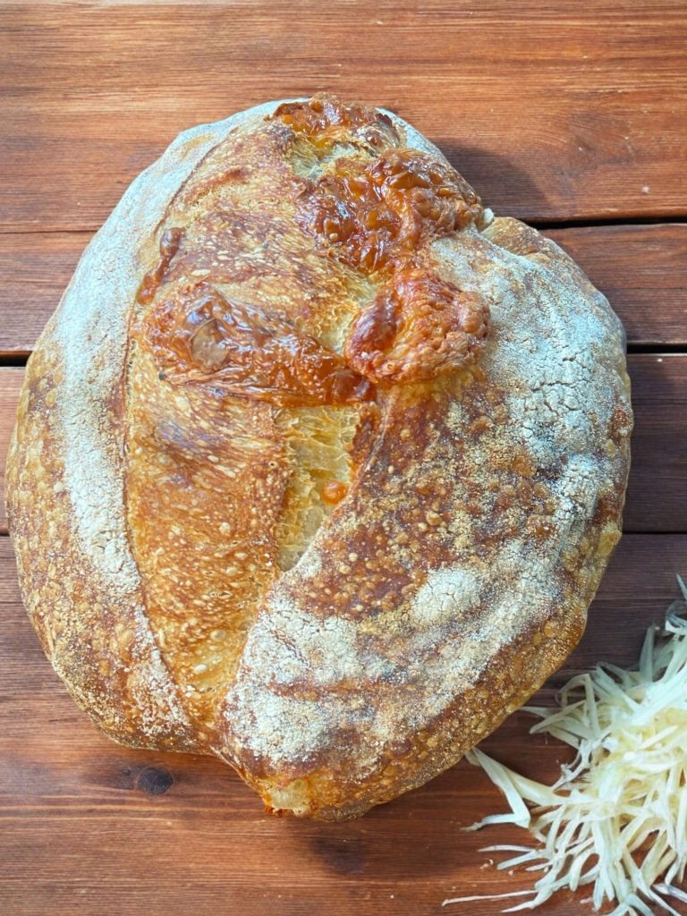 Picture of a mozzarella black pepper sourdough loaf